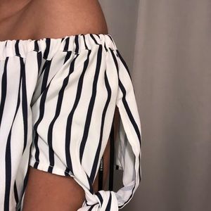 Forever 21 Striped Off-the-Shoulder Cropped Blouse